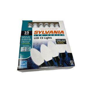 Sylvania Christmas Lights 25 Bulb LED White C9 Cool-Glo 50,000 hr 17 ft NEW